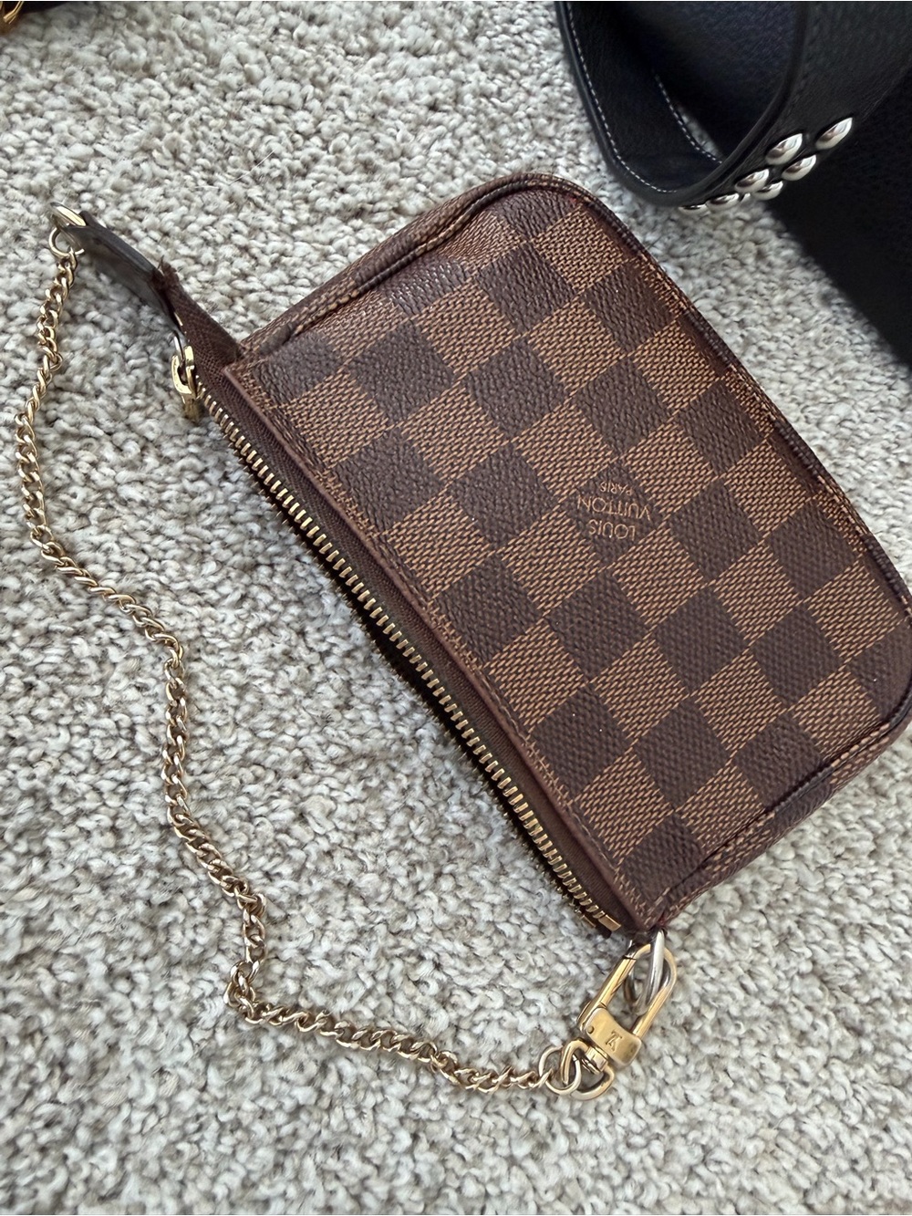 Louis Vuitton Brown Damier Zip Pouch with Gold Chain